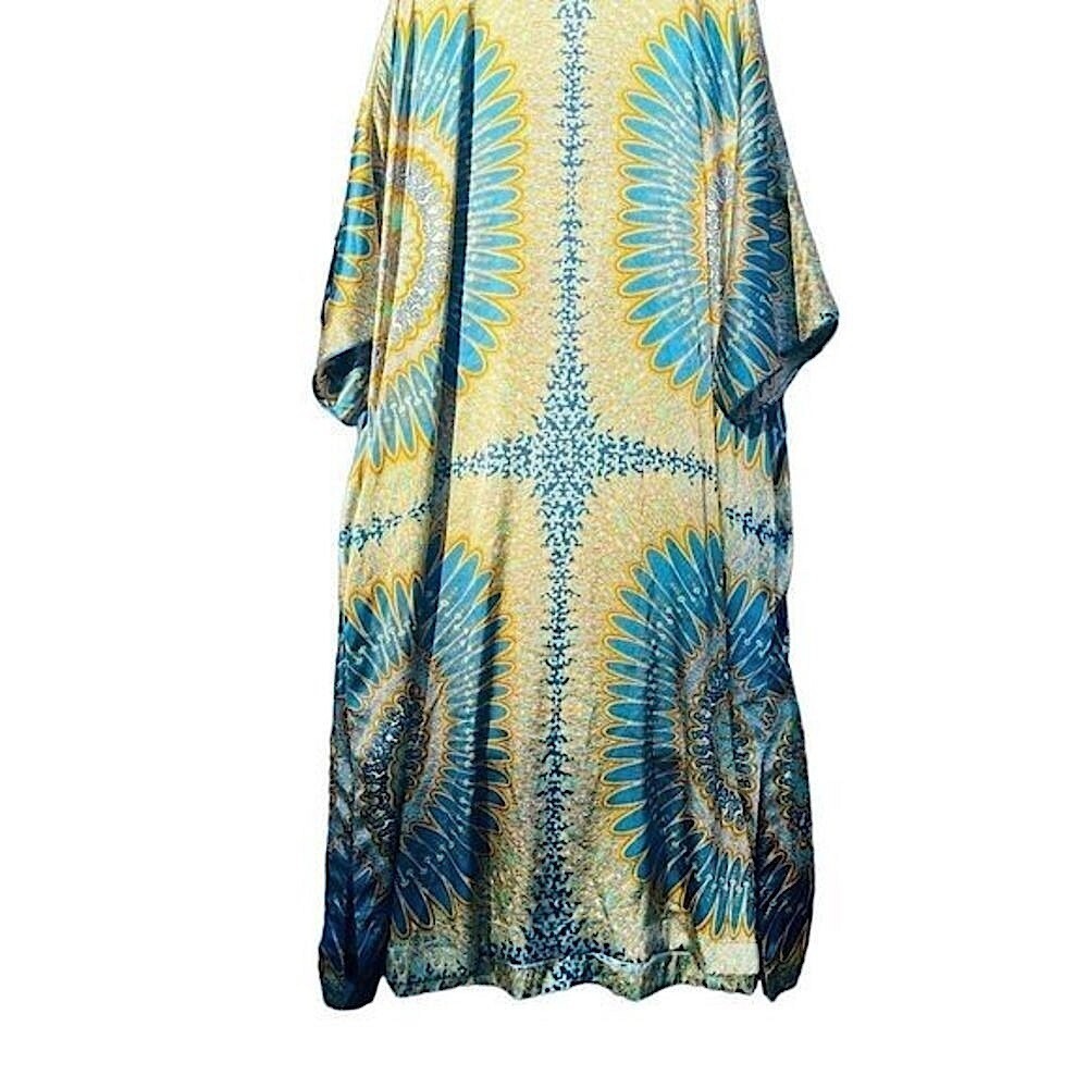 Oscar de la Renta Blue Gold Mandala Zip Front‎ V-Neck 2 Pocket Caftan  SZ 2X NEW - Picture 8 of 15